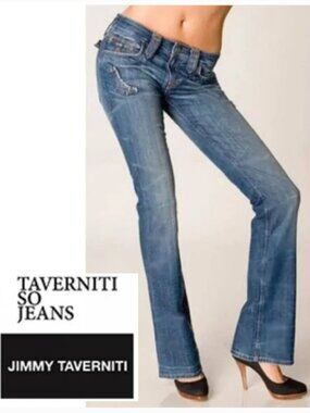 Taverniti So Jeans Janis Flare Distressed Low Rise Blue 29